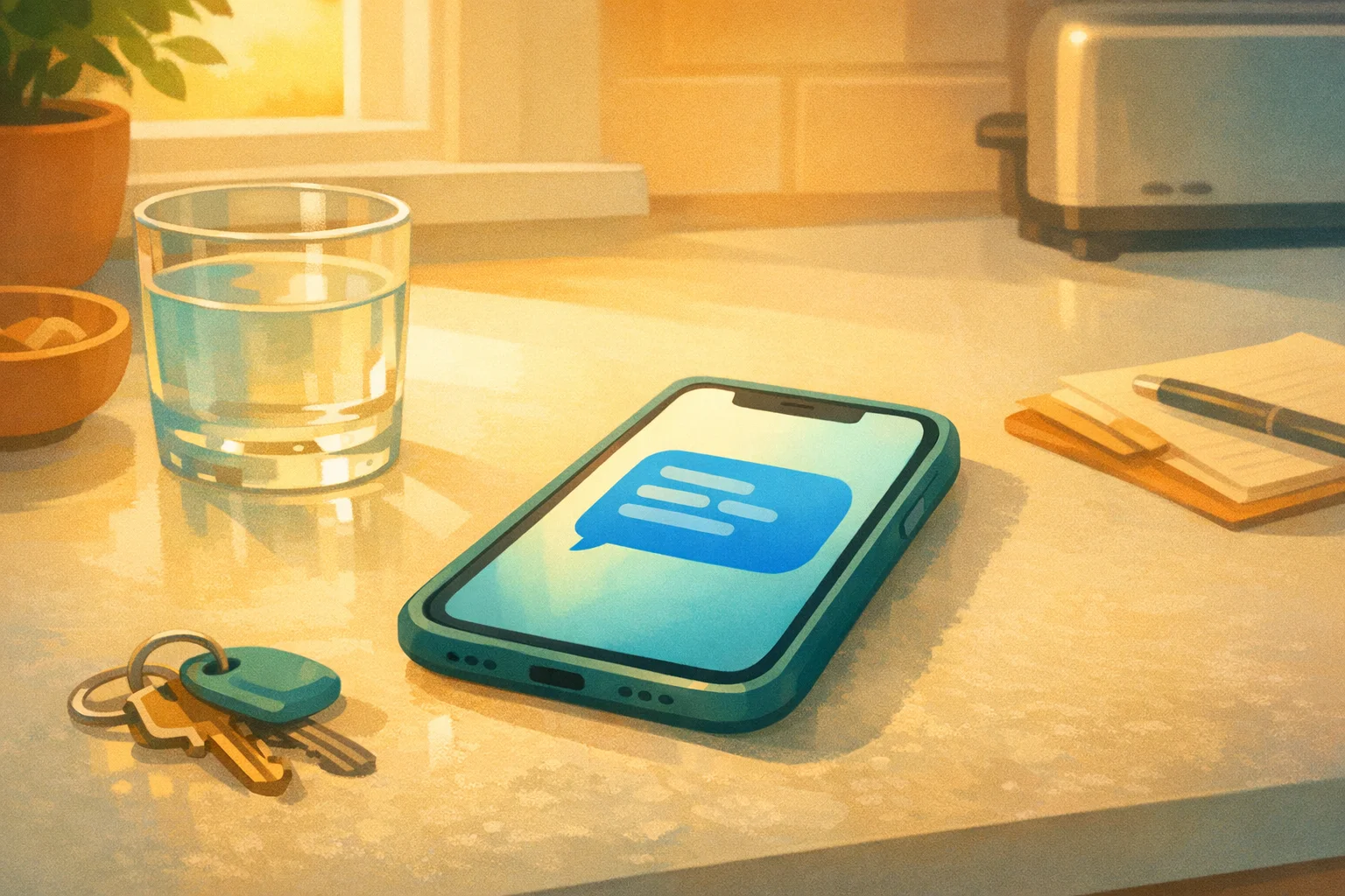 Phone showing SMS confirmation message sent to caller